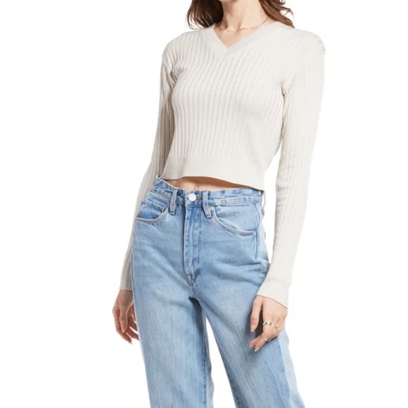 BP. Reagan Rib V-Neck Crop Ivory Sweater, Size XS, NWT - Picture 3 of 11